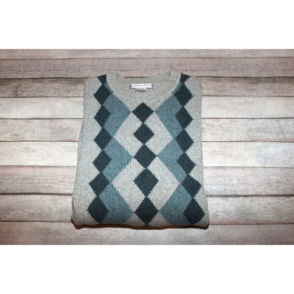 Geoffrey Beene Mens XXL Gray Argyle Sweater Cotton